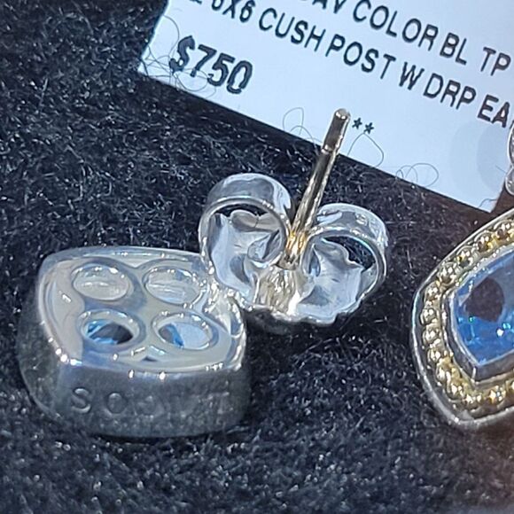 $750 NEW LAGOS CAVIAR 18K GOLD + STERLING SILVER BLUE TOPAZ DROP EARRINGS NWT - Picture 4 of 7